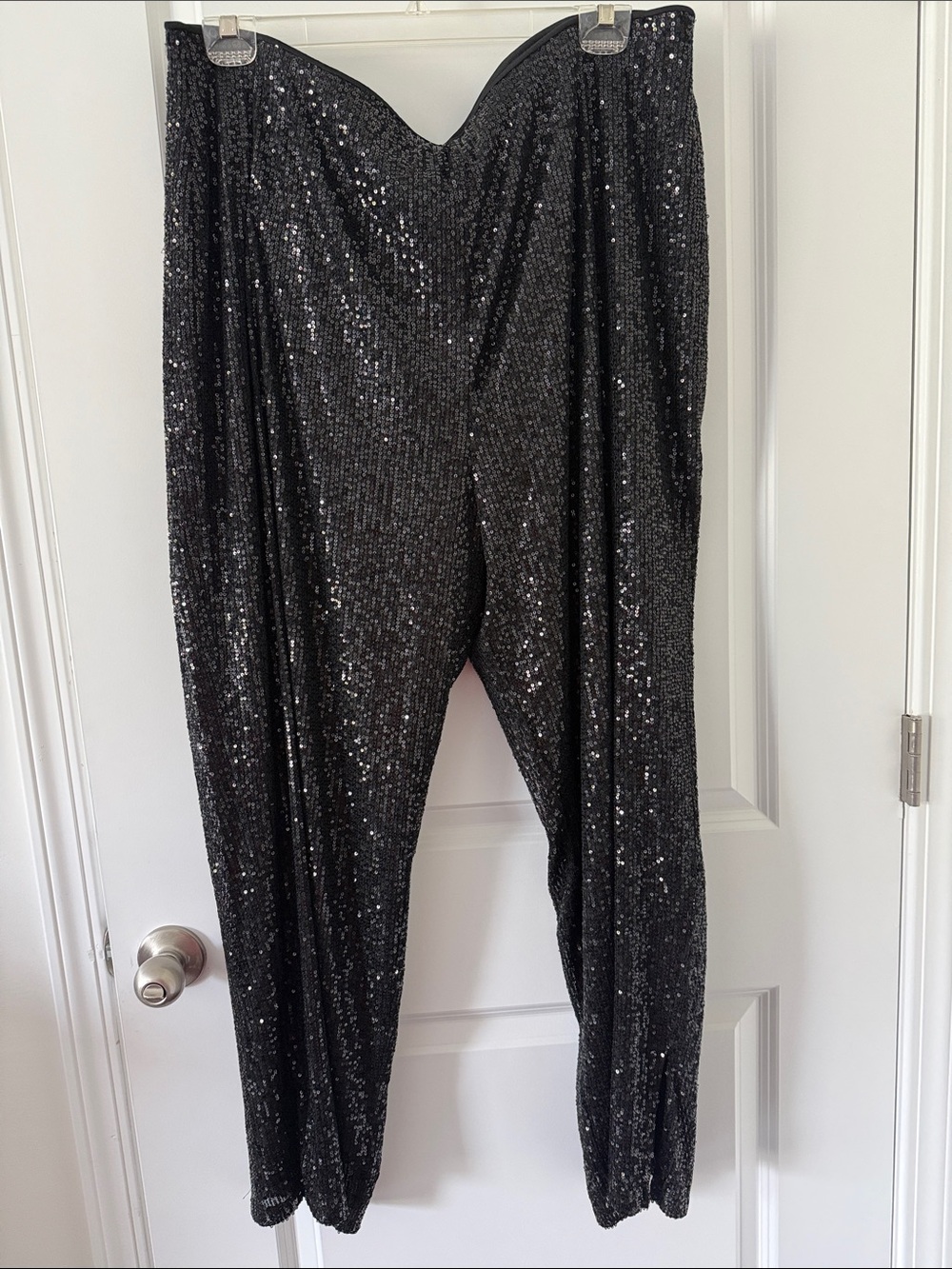 JM Collection Black Sequin Wide-Leg Jumpsuit Pants